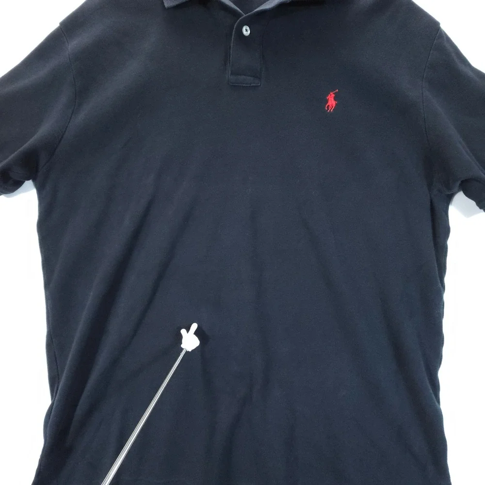 Vintage Polo Ralph Lauren Men L Black Red Pony Logo Streetwear Short Sleeve Polo